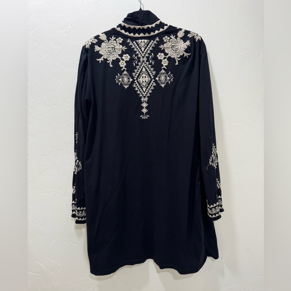 Johnny Was Tulia Embroidered Cardigan Open Front Women's Large Black Cream - Picture 6 of 15
